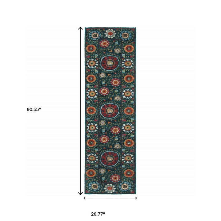 2 X 8 Teal Blue Rust Gold And Ivory Floral Power Loom Stain Resistant Runner Rug Image 5