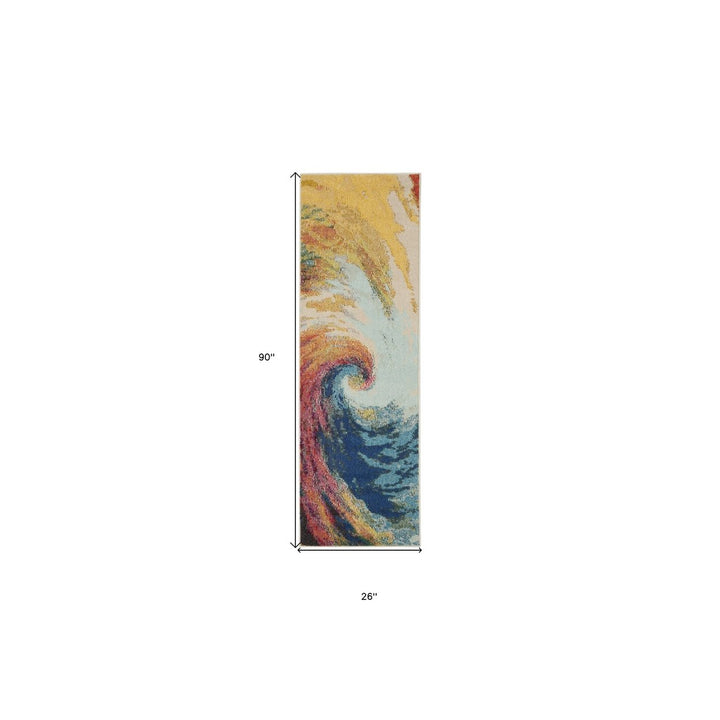 2 X 8 Wave Abstract Power Loom Non Skid Runner Rug Image 5