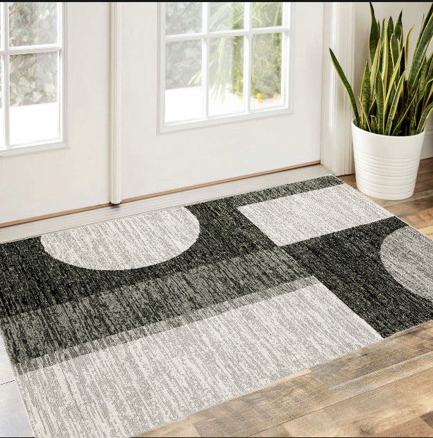 3 X 5 Gray and Ivory Geometric Power Loom Area Rug Image 1