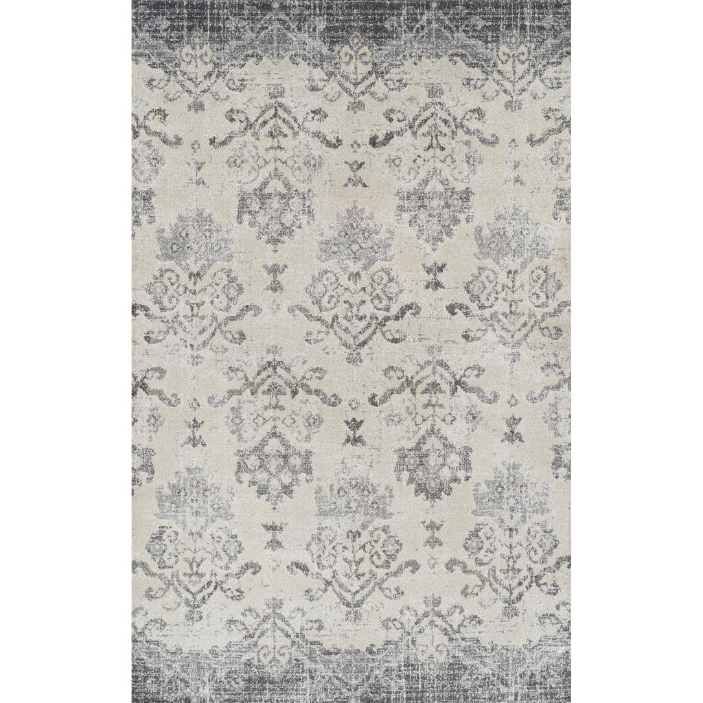 3 X 5 Gray and Ivory Oriental Area Rug Image 2