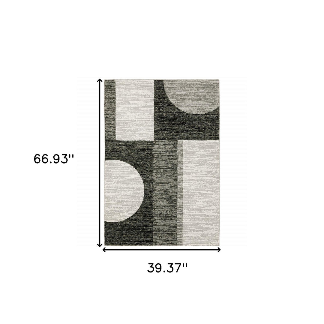 3 X 5 Gray and Ivory Geometric Power Loom Area Rug Image 3