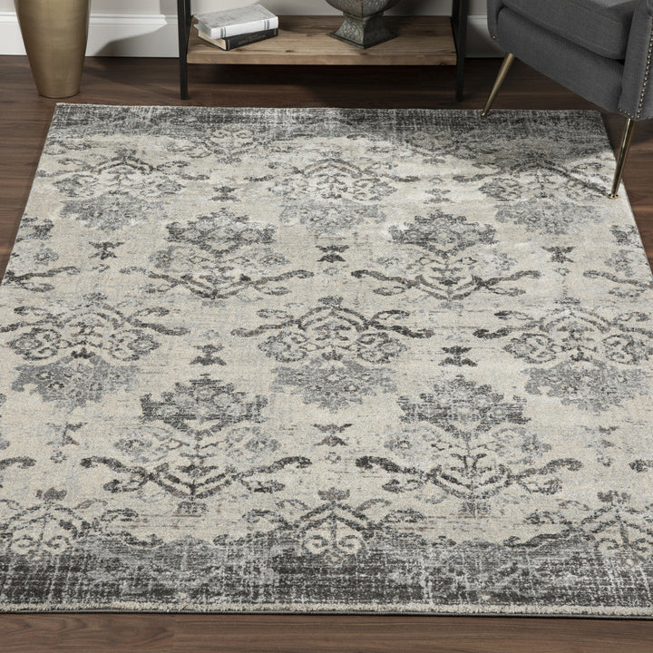 3 X 5 Gray and Ivory Oriental Area Rug Image 4