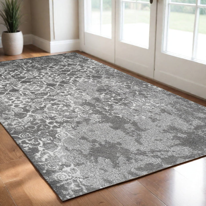 3 X 5 Gray and Ivory Oriental Distressed Area Rug Image 1