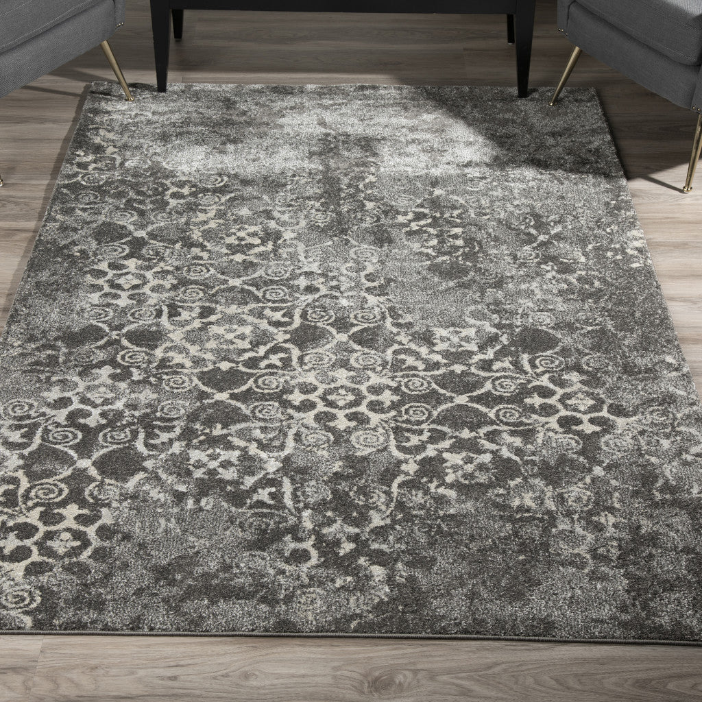 3 X 5 Gray and Ivory Oriental Distressed Area Rug Image 4