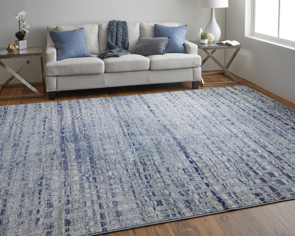 8 X 10 Blue And Ivory Abstract Power Loom Stain Resistant Area Rug Image 9