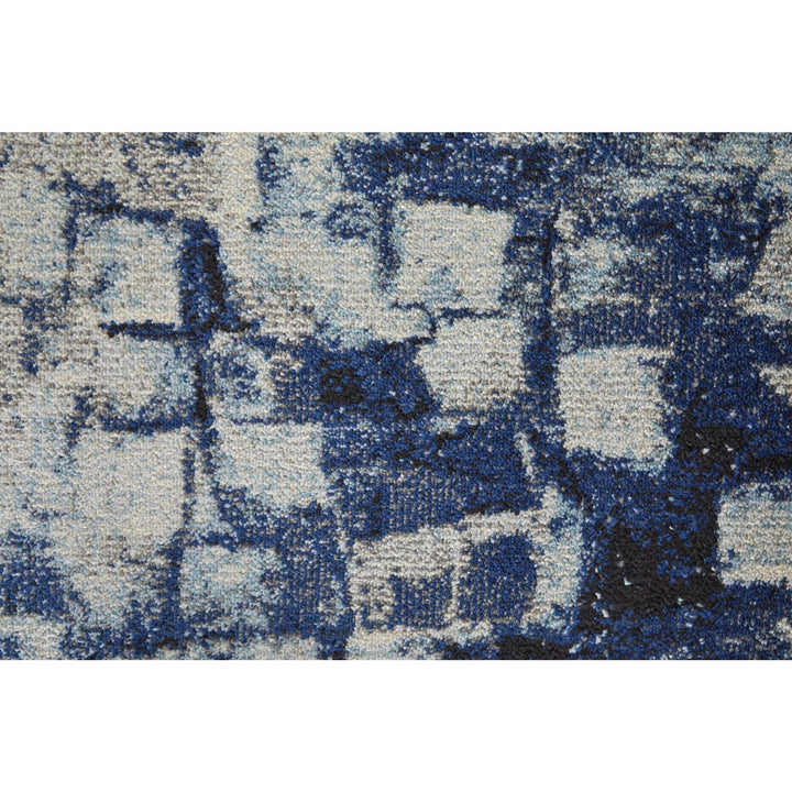 3 X 5 Blue And Ivory Abstract Power Loom Distressed Stain Resistant Area Rug Image 7