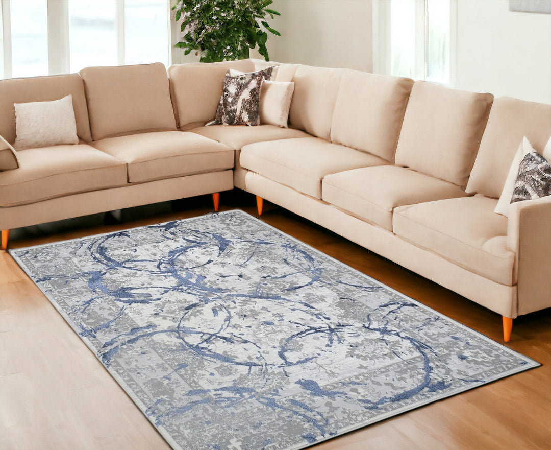 3 X 5 Blue and Gray Abstract Area Rug Image 9