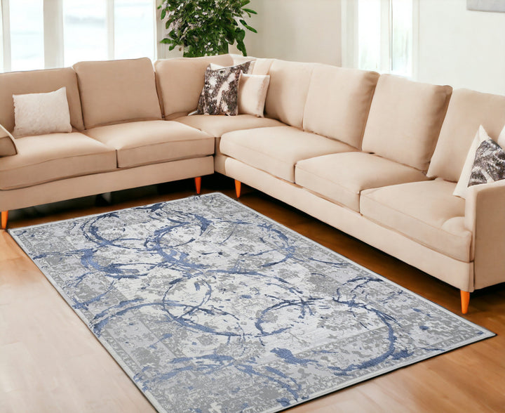 3 X 5 Blue and Gray Abstract Area Rug Image 9