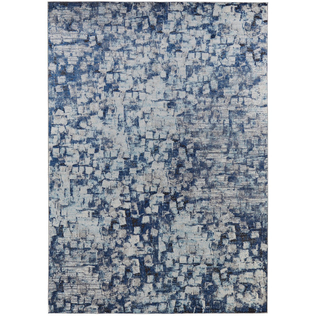 3 X 5 Blue And Ivory Abstract Power Loom Distressed Stain Resistant Area Rug Image 11