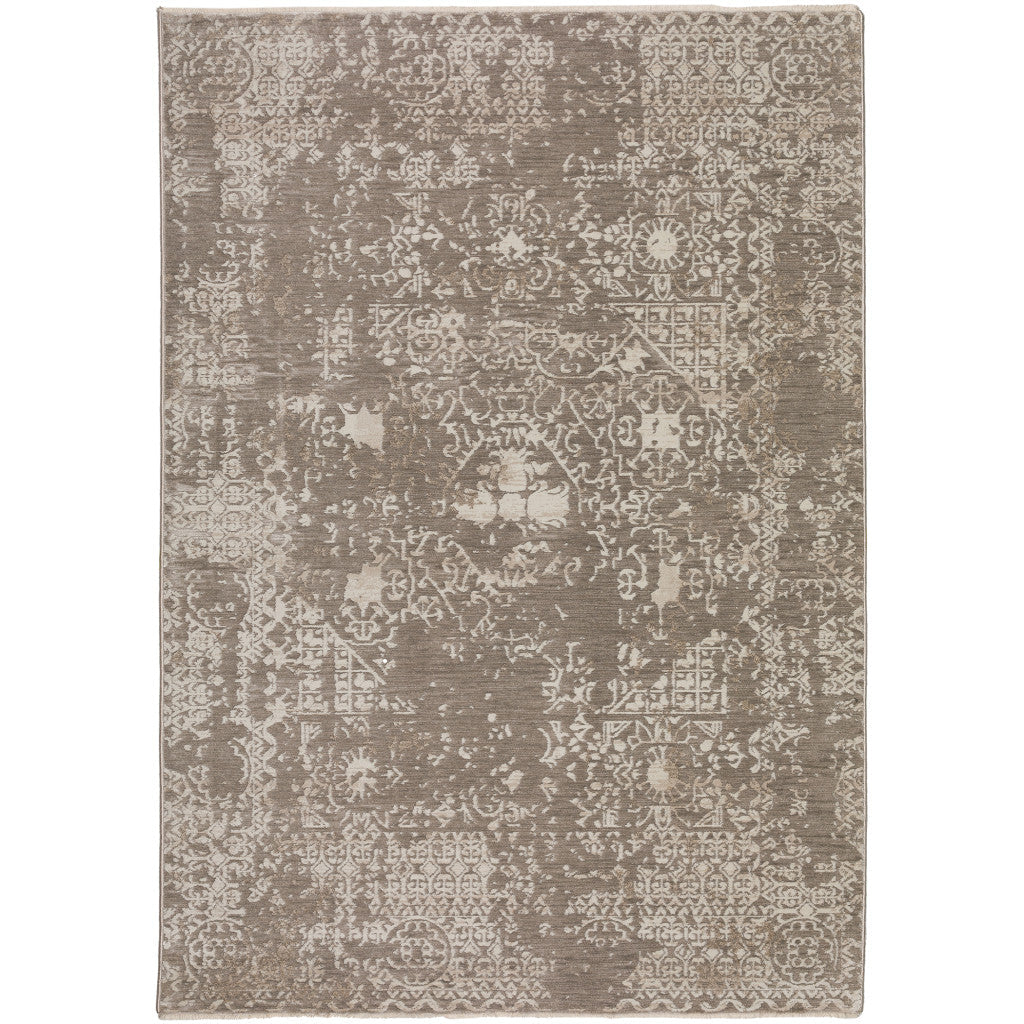 3 X 5 Gray Oriental Area Rug With Fringe Image 1