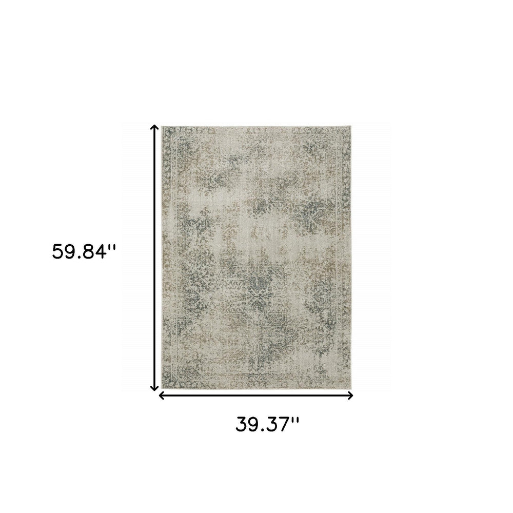 3 X 5 Gray Oriental Power Loom Area Rug Image 2