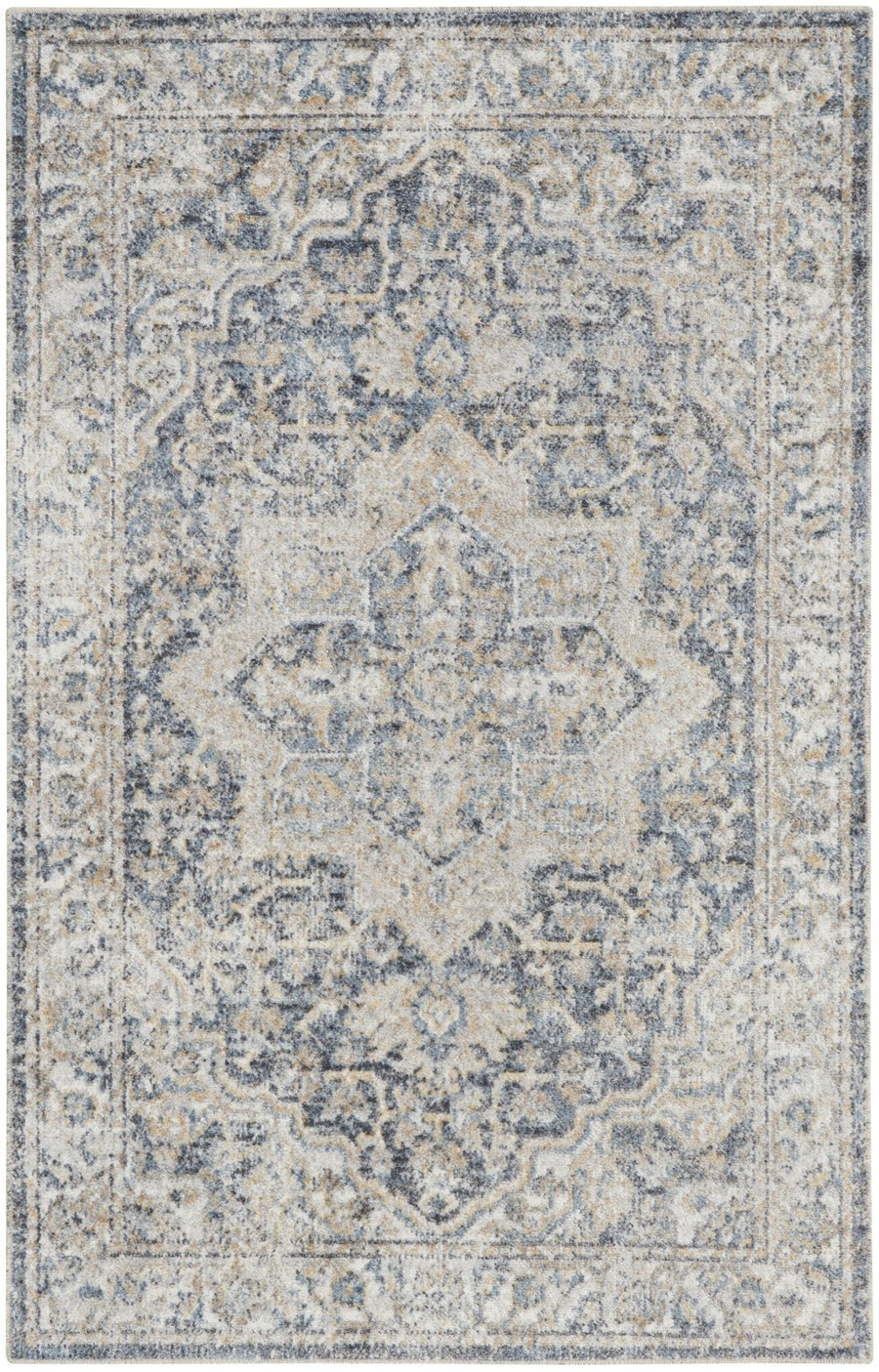 3 X 5 Gray Oriental Power Loom Washable Area Rug Image 1