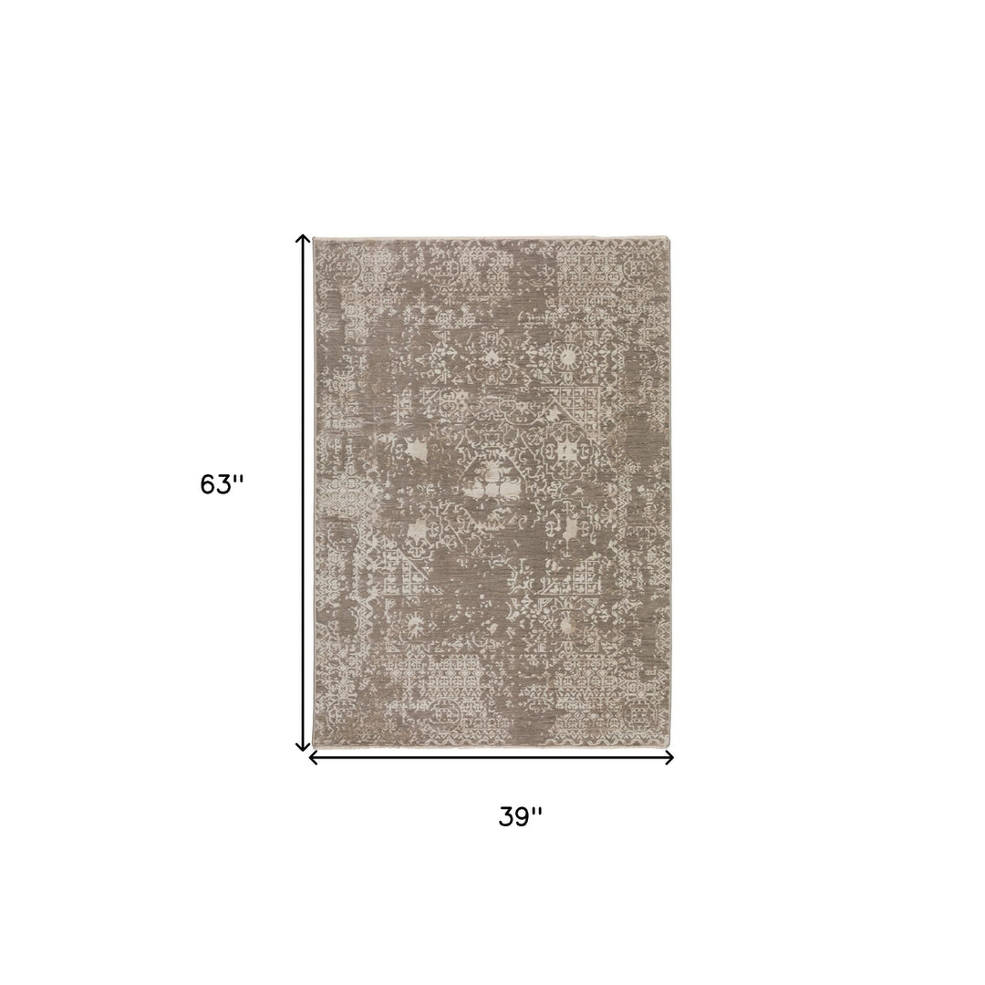 3 X 5 Gray Oriental Area Rug With Fringe Image 9