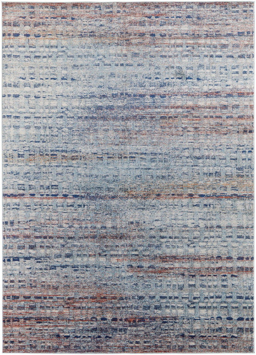 7 X 10 Blue Ivory And Orange Abstract Power Loom Stain Resistant Area Rug Image 1