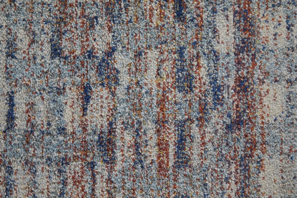 7 X 10 Blue Ivory And Orange Abstract Power Loom Stain Resistant Area Rug Image 2