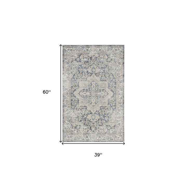 3 X 5 Gray Oriental Power Loom Washable Area Rug Image 6