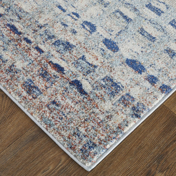 7 X 10 Blue Ivory And Orange Abstract Power Loom Stain Resistant Area Rug Image 11