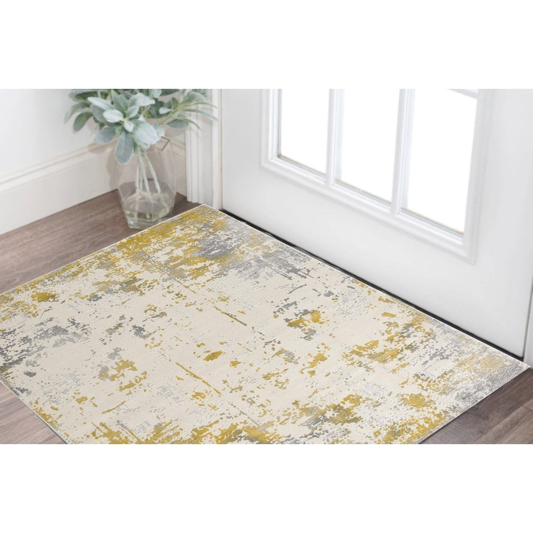 6 X 9 Gold Abstract Dhurrie Area Rug Image 1