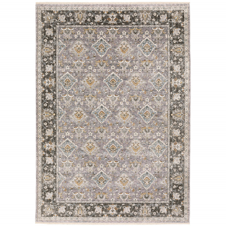 3 X 5 Grey And Blue Oriental Power Loom Stain Resistant Area Rug With Fringe Image 2