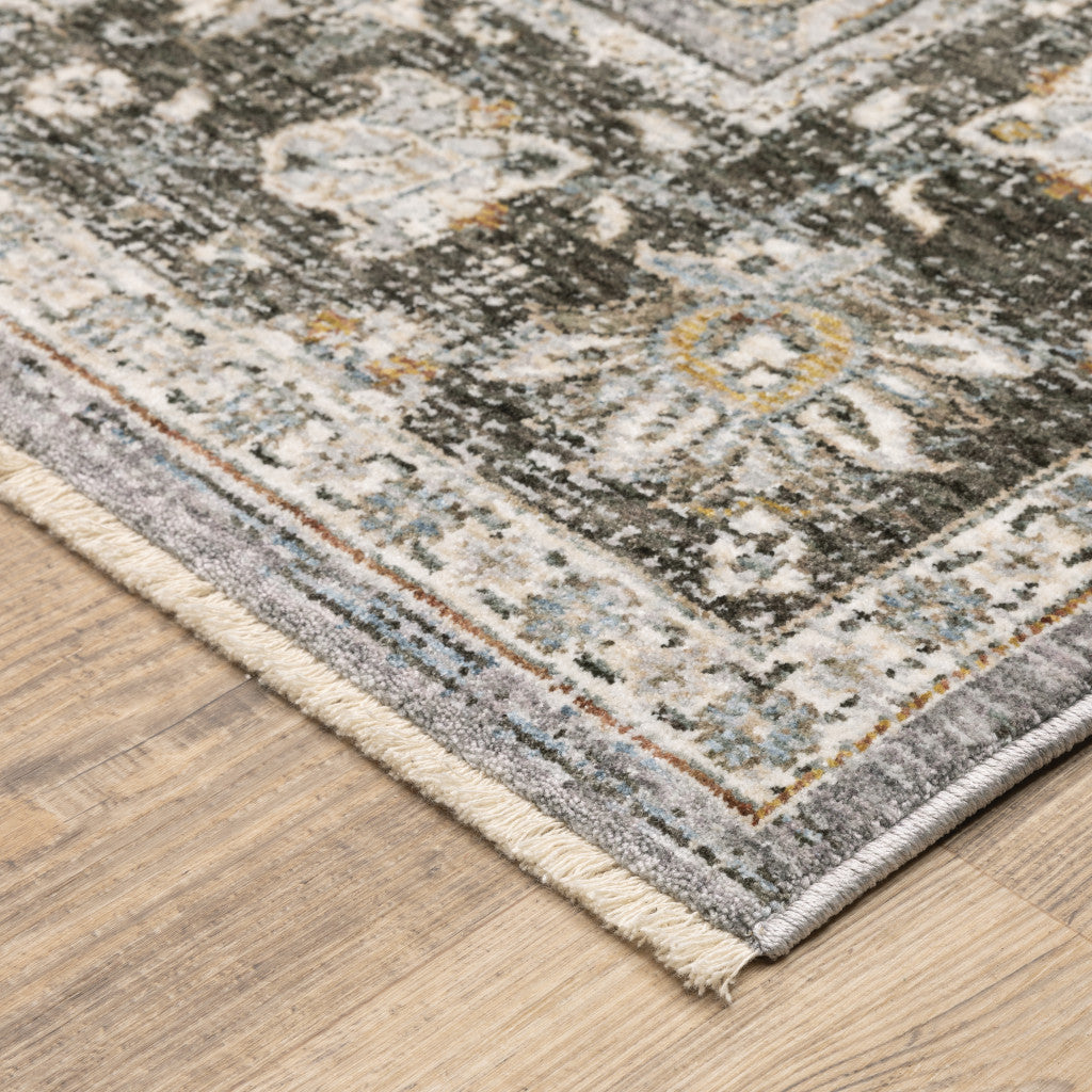 3 X 5 Grey And Blue Oriental Power Loom Stain Resistant Area Rug With Fringe Image 5