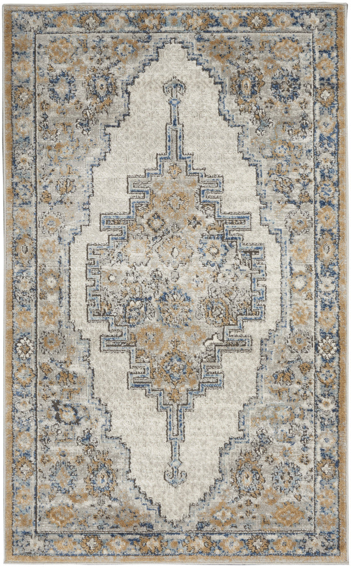 3 X 5 Grey And Light Blue Oriental Power Loom Non Skid Area Rug Image 1