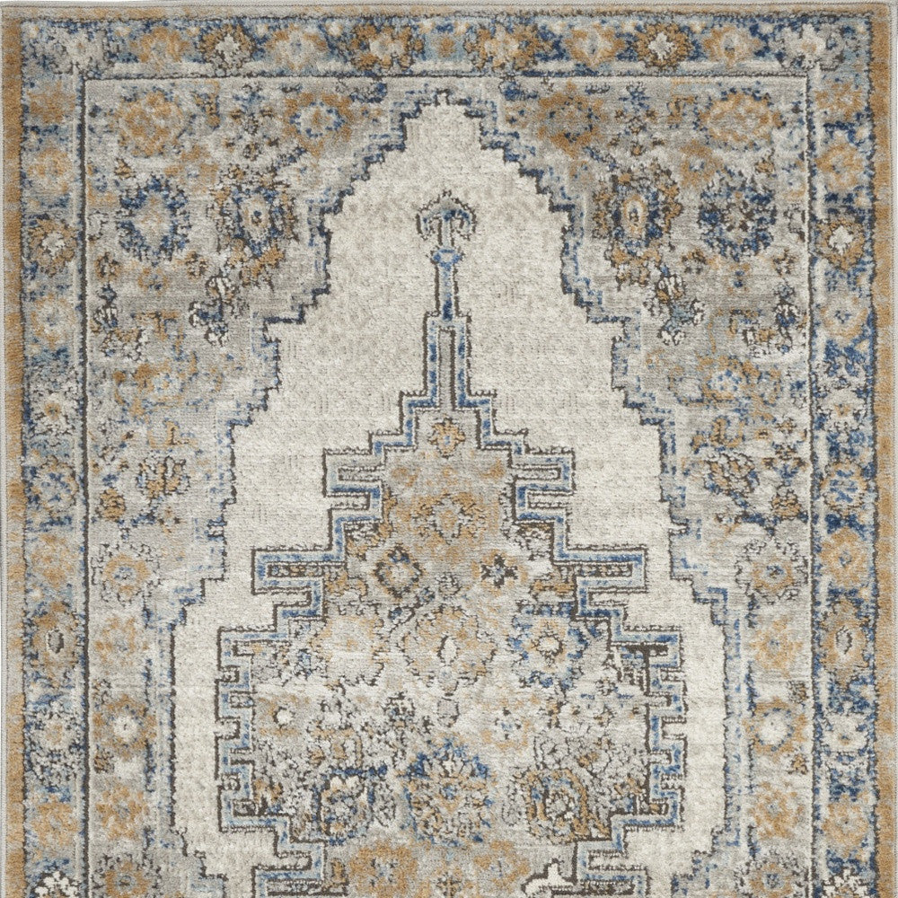 3 X 5 Grey And Light Blue Oriental Power Loom Non Skid Area Rug Image 4