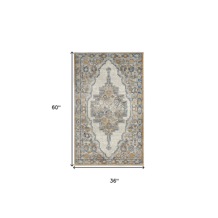 3 X 5 Grey And Light Blue Oriental Power Loom Non Skid Area Rug Image 5