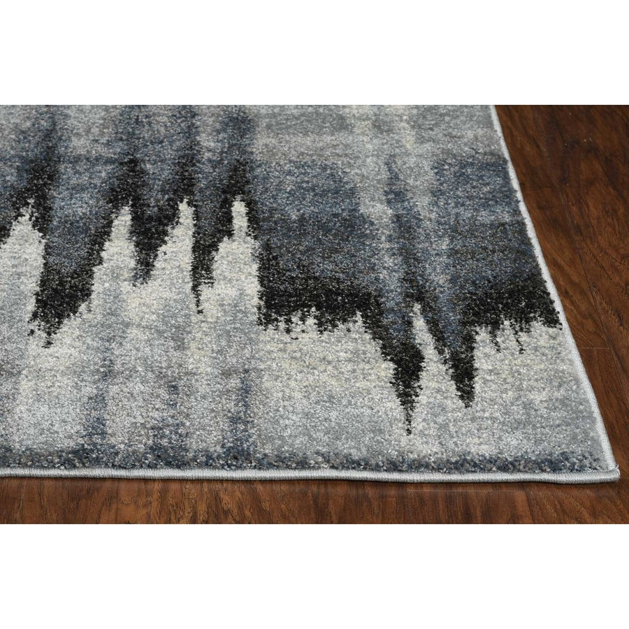 5X8 Blue Ivory Machine Woven Geometric Waves Indoor Area Rug Image 1