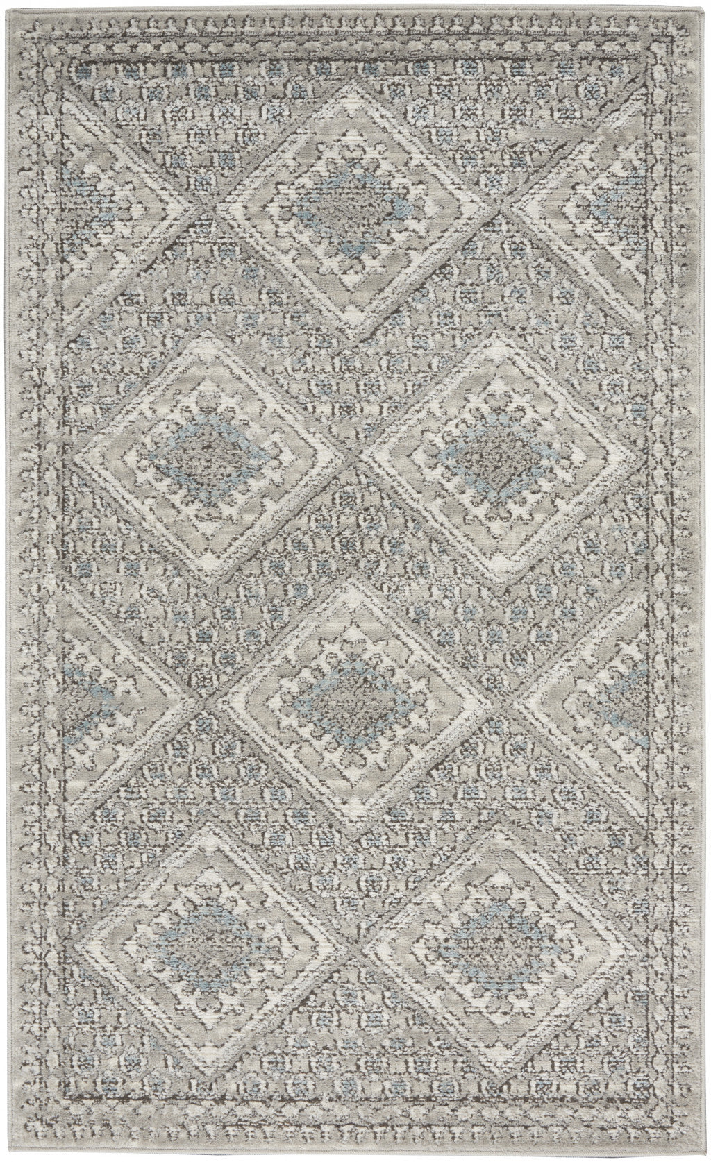 3 X 5 Grey Ivory And Blue Southwestern Power Loom Non Skid Area Rug Image 1