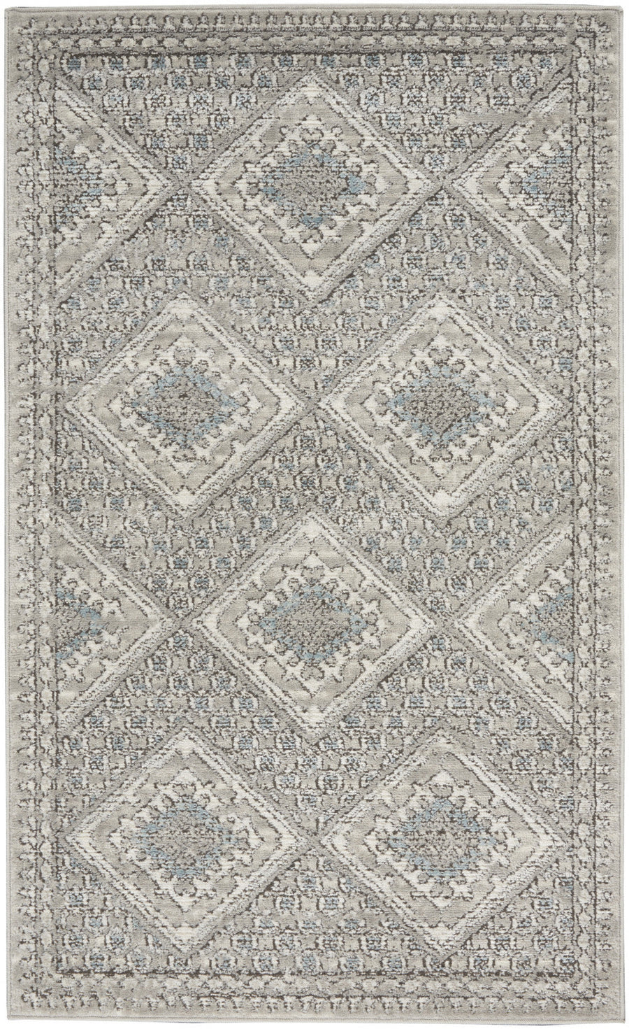 3 X 5 Grey Ivory And Blue Southwestern Power Loom Non Skid Area Rug Image 1