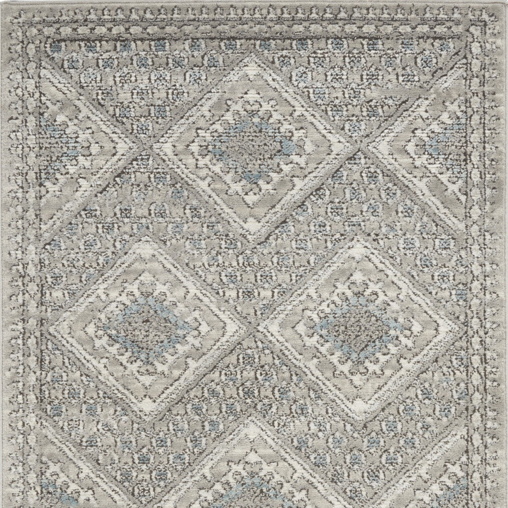 3 X 5 Grey Ivory And Blue Southwestern Power Loom Non Skid Area Rug Image 4