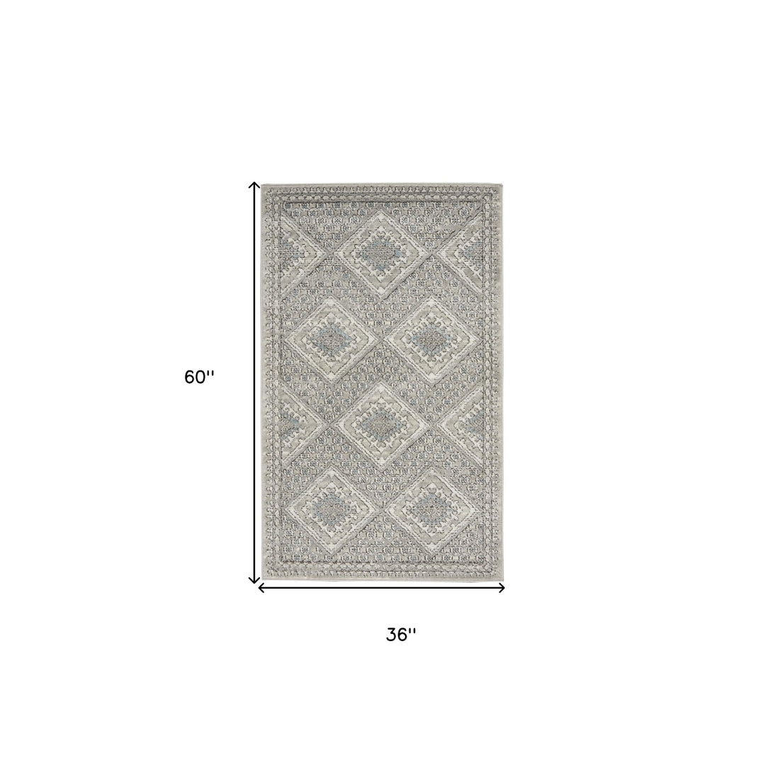 3 X 5 Grey Ivory And Blue Southwestern Power Loom Non Skid Area Rug Image 5