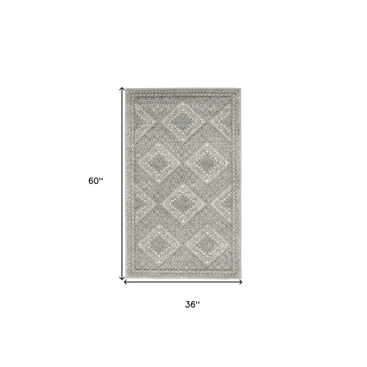 3 X 5 Grey Ivory And Blue Southwestern Power Loom Non Skid Area Rug Image 5