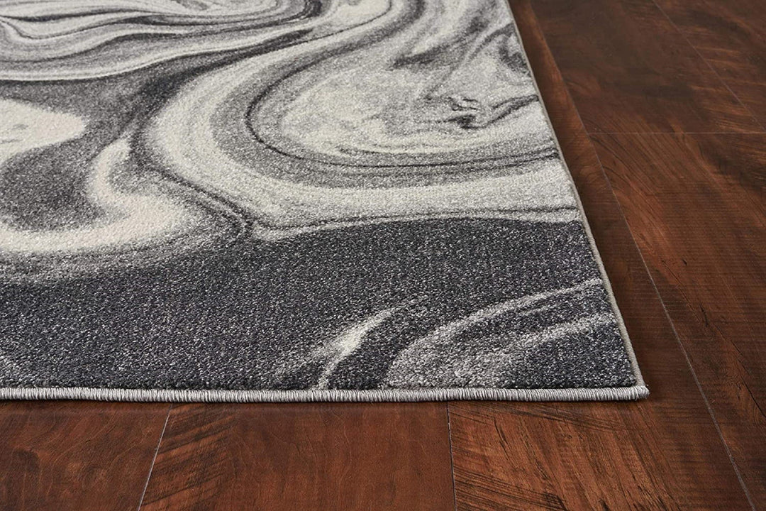 3X5 Grey Black Machine Woven Marble Indoor Area Rug Image 6