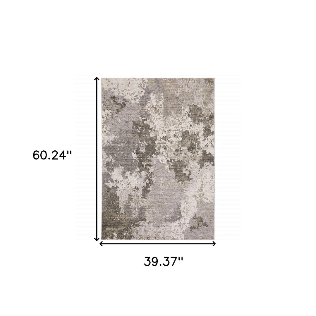 3 X 5 Grey Ivory Beige Tan Brown And Black Abstract Power Loom Stain Resistant Area Rug Image 10