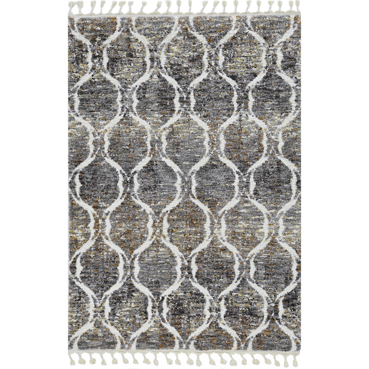 3X5 Grey Sand Machine Woven Space Dyed Ogee Indoor Area Rug Image 1