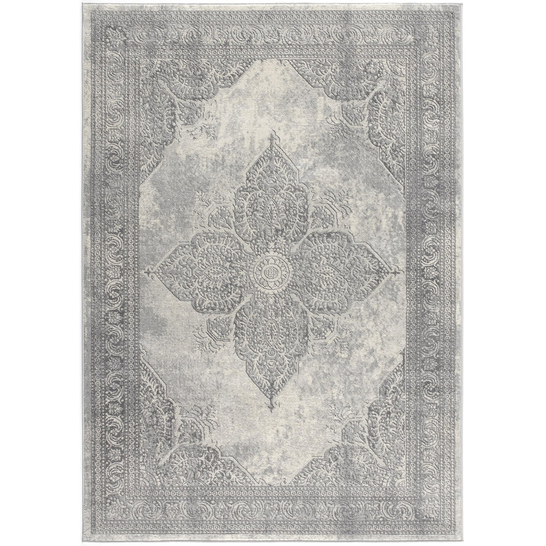 2 X 10 Gray Distressed Medallion Runner Rug Image 1