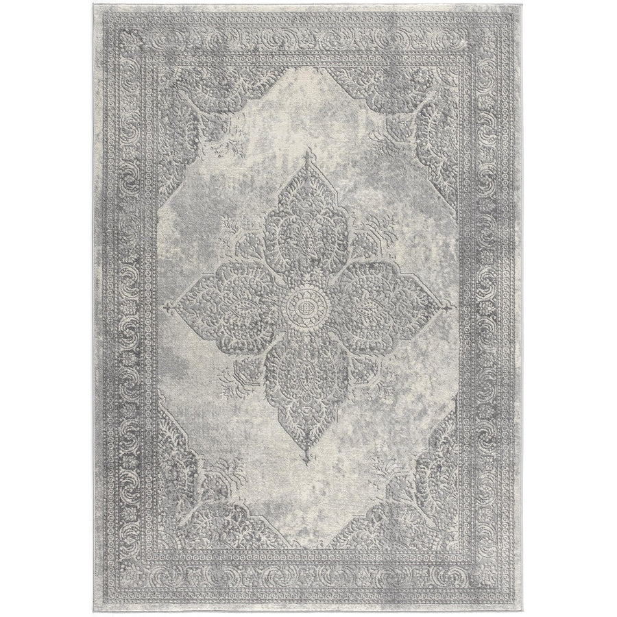 2 X 10 Gray Distressed Medallion Runner Rug Image 1