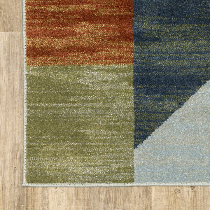 3 X 5 Grey Teal Blue Rust Green And Ivory Geometric Power Loom Stain Resistant Area Rug Image 5