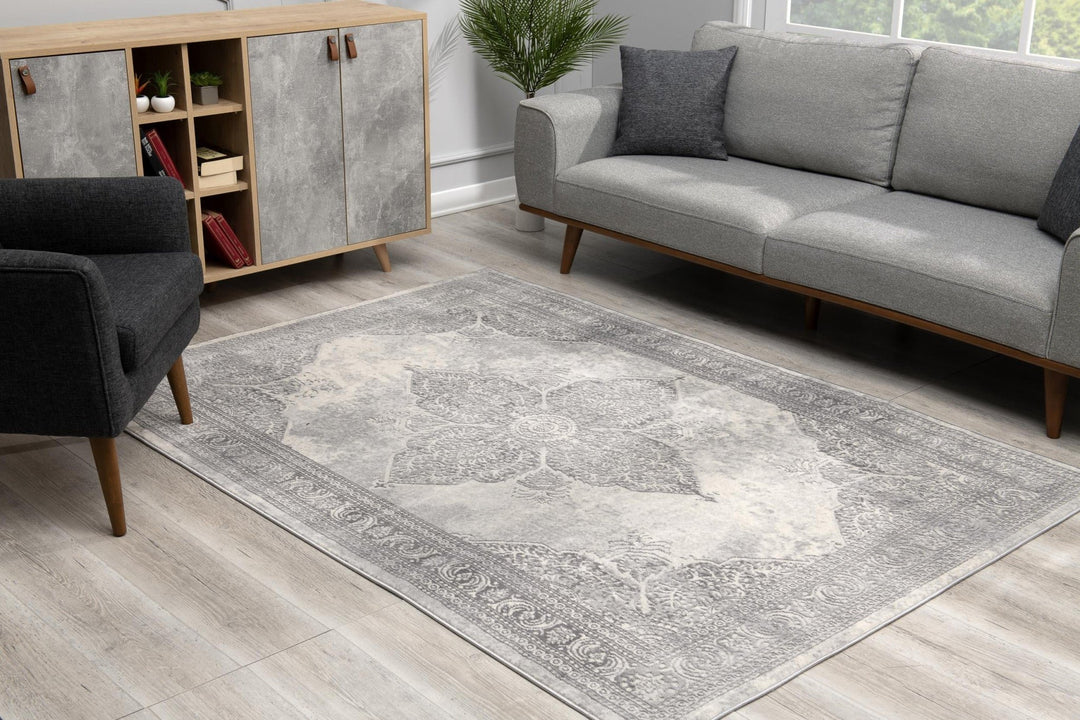 2 X 10 Gray Distressed Medallion Runner Rug Image 10