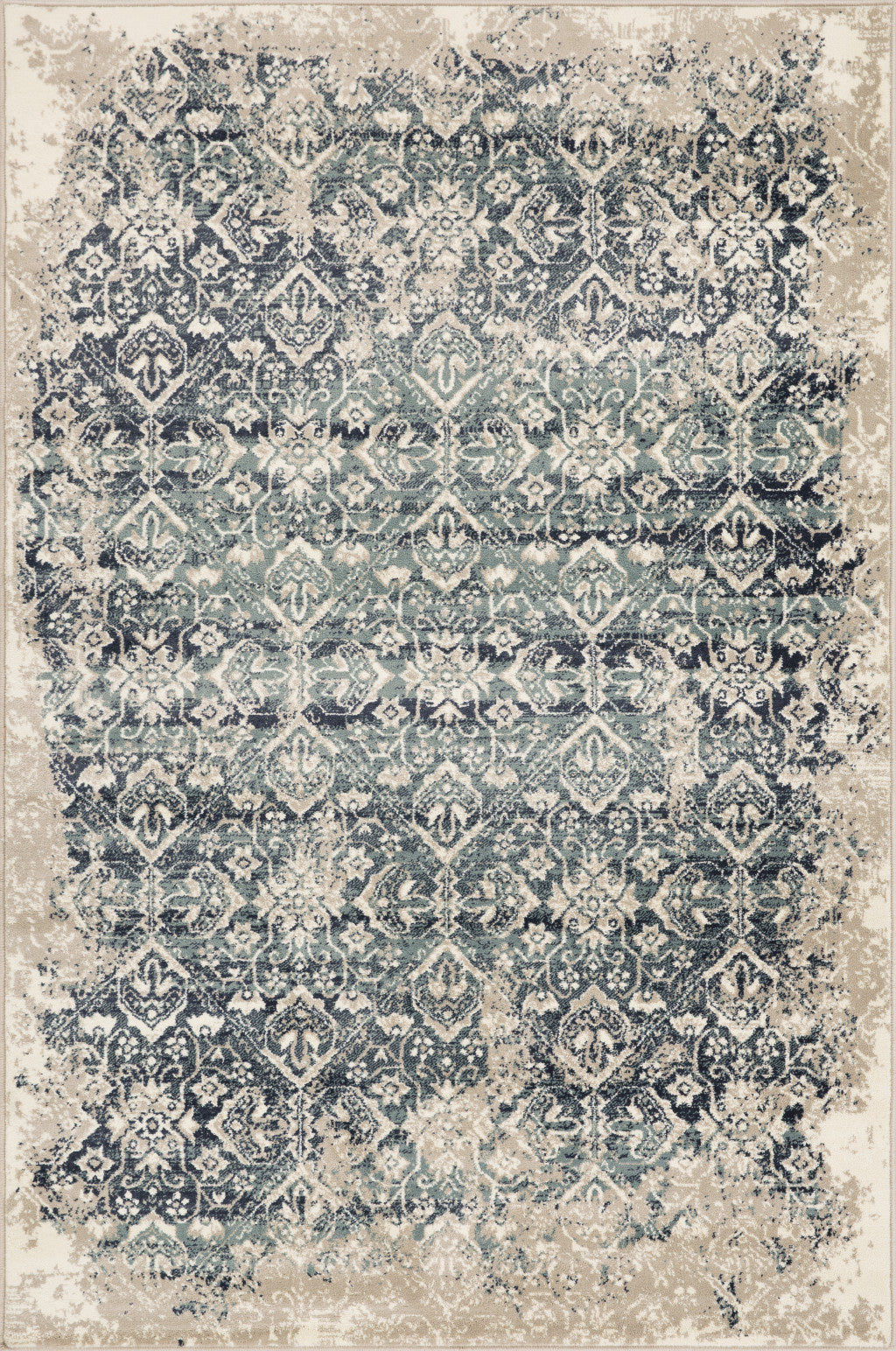 3 X 5 Ivory and Blue Oriental Area Rug Image 1