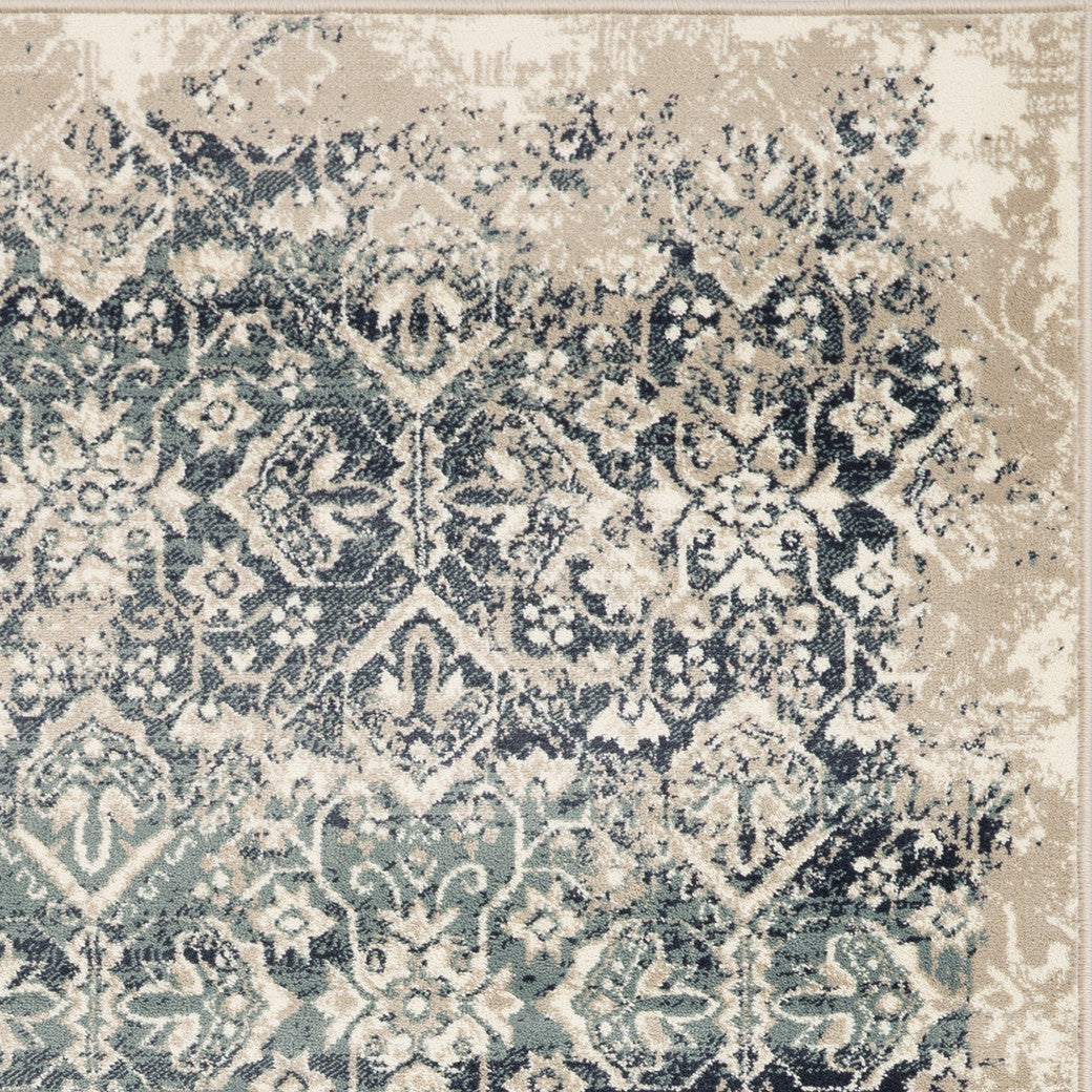 3 X 5 Ivory and Blue Oriental Area Rug Image 5