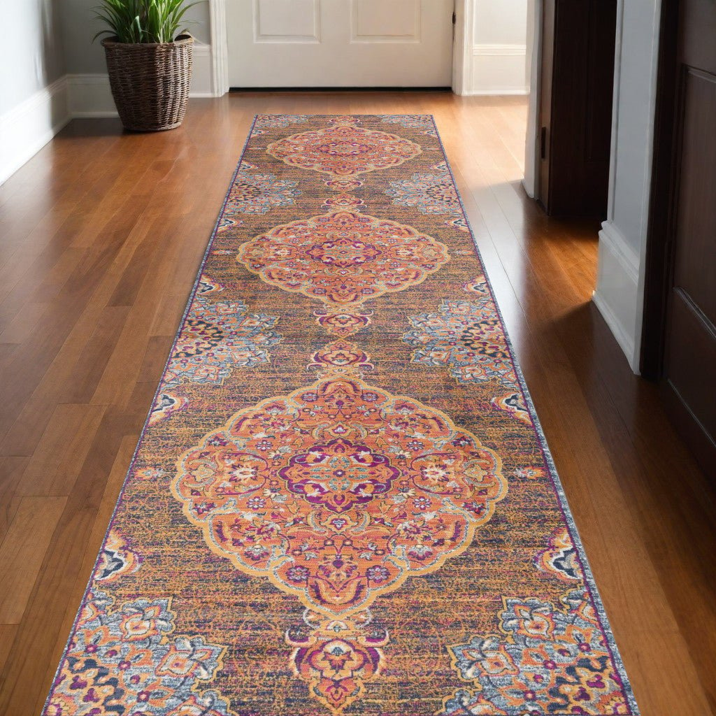 7 X 10 Rustic Orange Medallion Area Rug Image 1