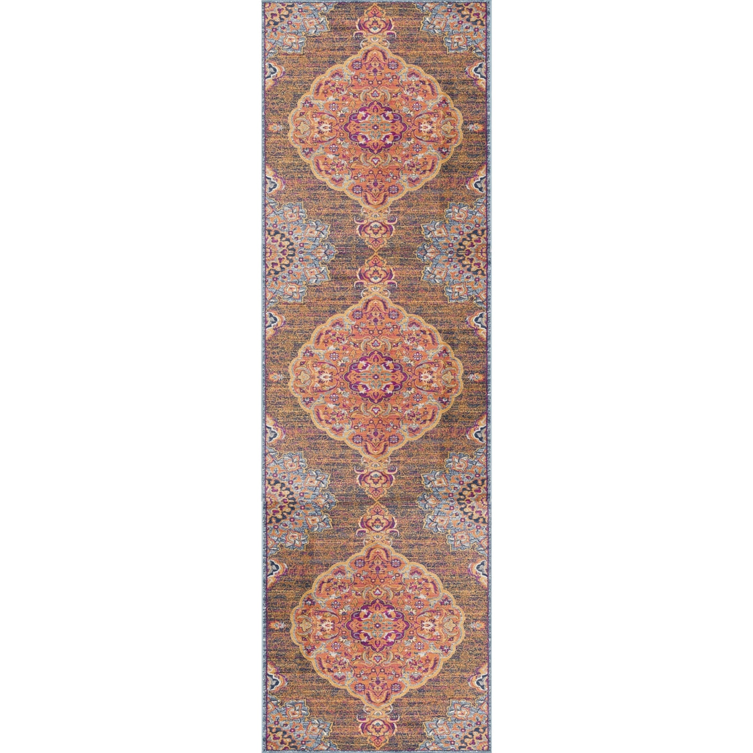 7 X 10 Rustic Orange Medallion Area Rug Image 9