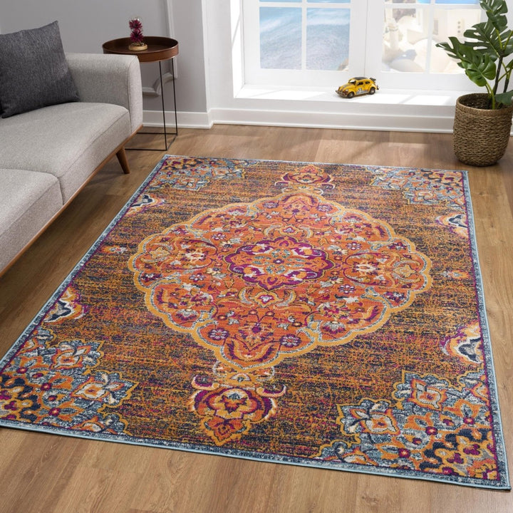 7 X 10 Rustic Orange Medallion Area Rug Image 1