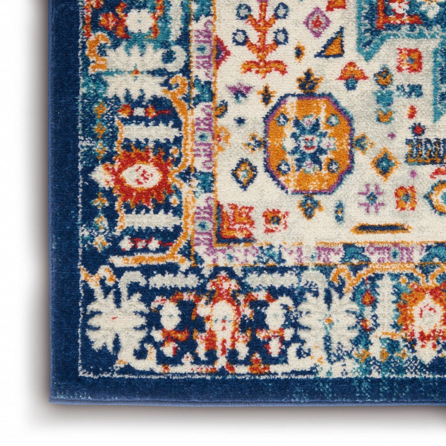 8 X 10 Blue And Ivory Power Loom Area Rug Image 1