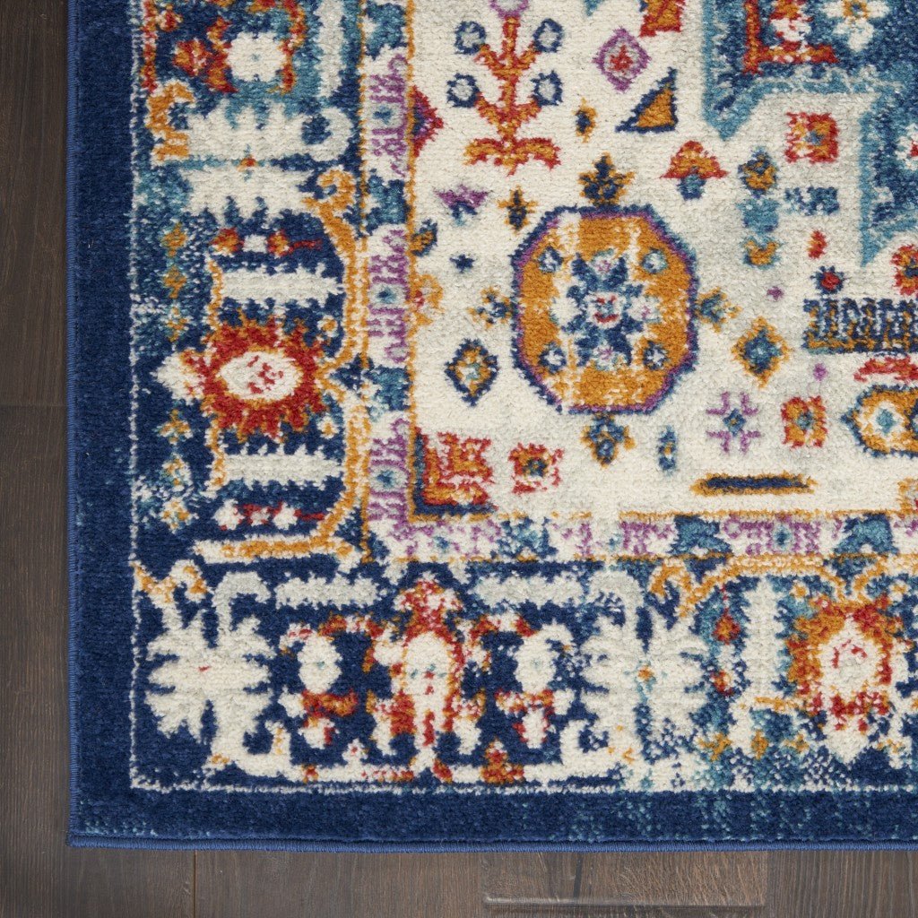 8 X 10 Blue And Ivory Power Loom Area Rug Image 2