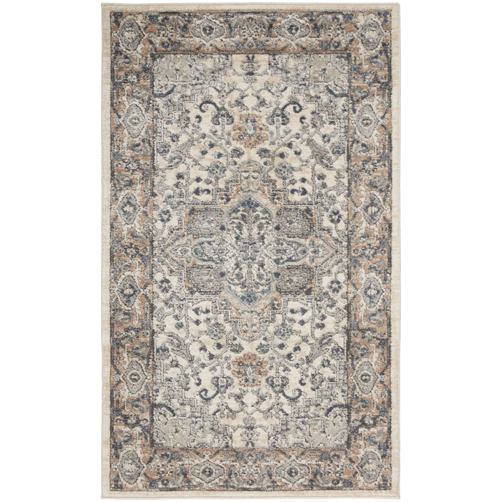 3 X 5 Ivory And Grey Oriental Power Loom Non Skid Area Rug Image 1