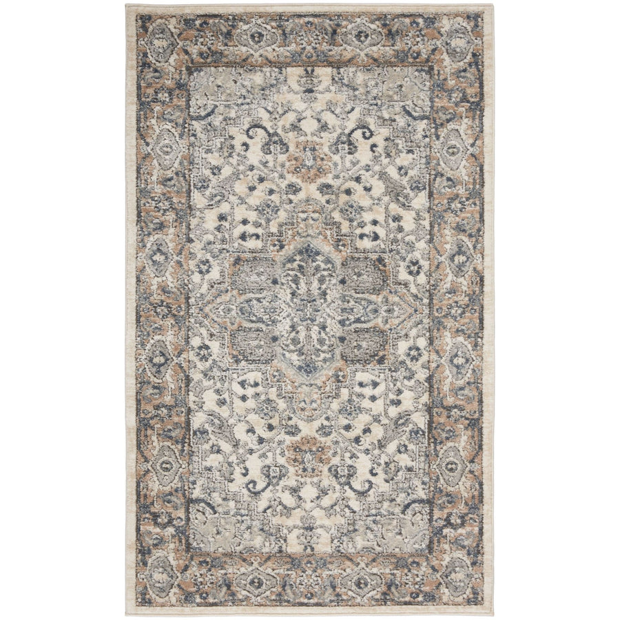 3 X 5 Ivory And Grey Oriental Power Loom Non Skid Area Rug Image 1