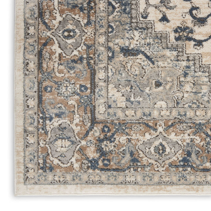 3 X 5 Ivory And Grey Oriental Power Loom Non Skid Area Rug Image 3